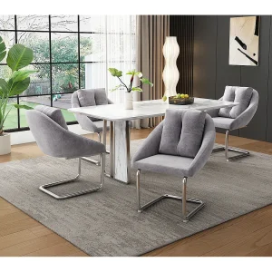 6er-Set Stühle mit Kissen – Gebogene Metallbeine – Grauer Samt 6er-Set Stühle mit Kissen – Gebogene Metallbeine – Grauer Samt