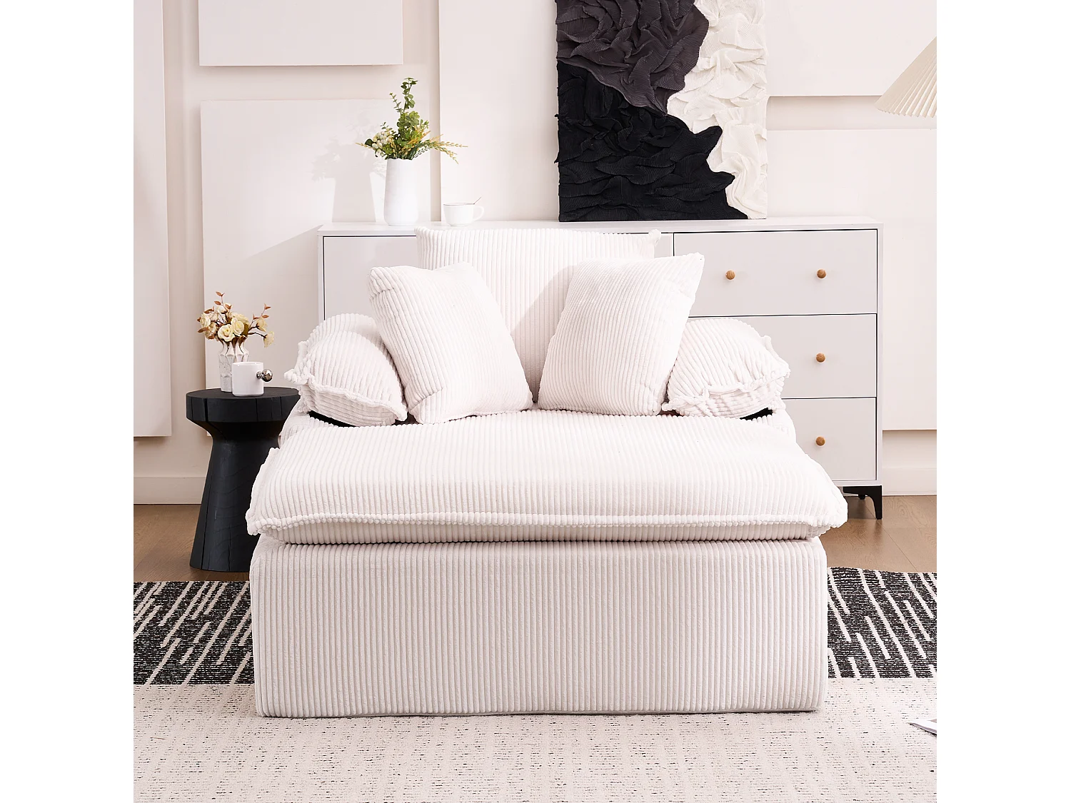 1-zits relaxbank – Corduroy loungestoel – Geen montage nodig – Wit