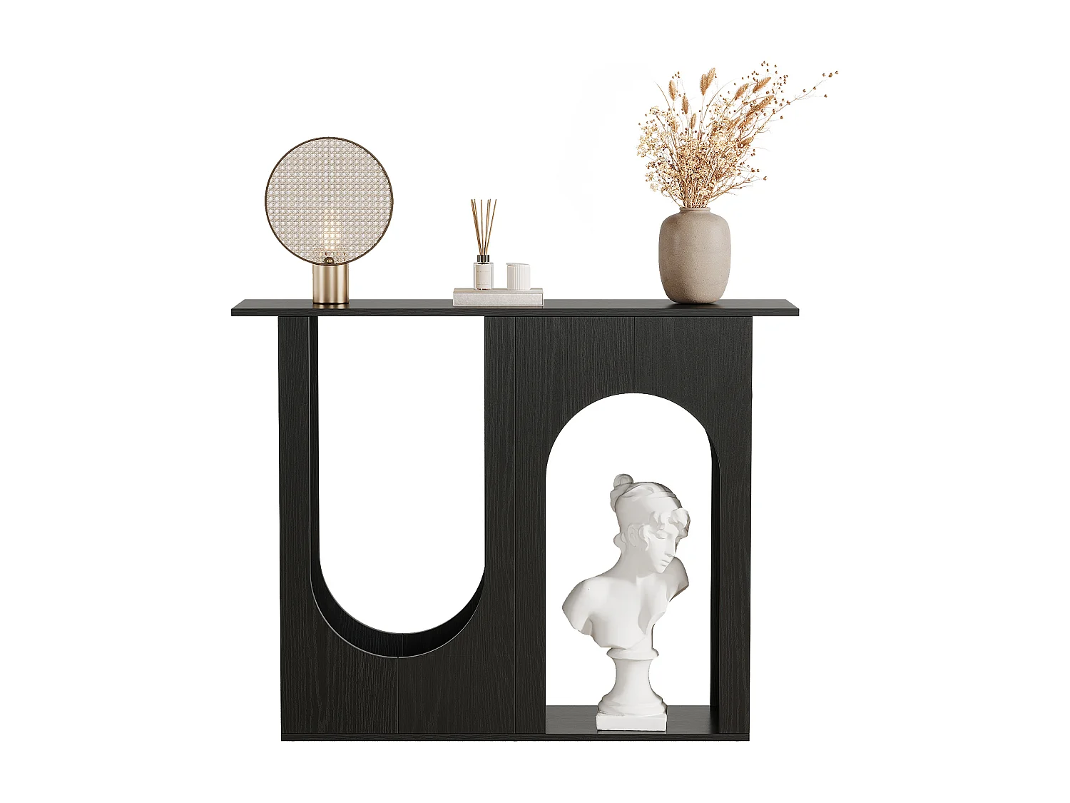 100 cm zwarte salontafel, smalle consoletafel achter de bank met gebogen ontwerp, moderne halconsole