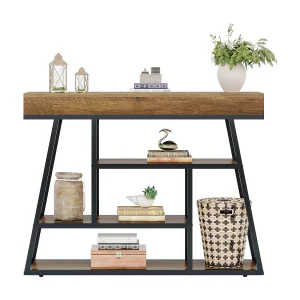 105cm entreetafel, industriële smalle consoletafel met 4 lagen opbergplanken 105cm entreetafel, industriële smalle consoletafel met 4 lagen opbergplanken