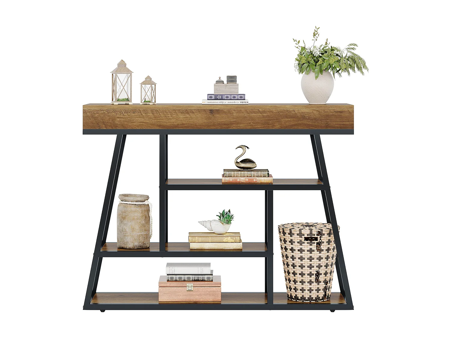 105cm entreetafel, industriële smalle consoletafel met 4 lagen opbergplanken