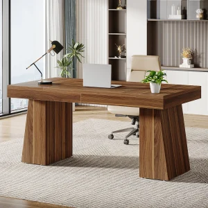 140 cm directiebureau, Mid-Century Modern thuiskantoorbureau met dubbele trapeziumvoet