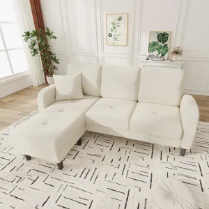 3-zits hoekbank met chaise longue – 166 x 118 x 77 cm – fluwelen stof – kunststof poten – lichtbeige 3-zits hoekbank met chaise longue – 166 x 118 x 77 cm – fluwelen stof – kunststof poten – lichtbeige