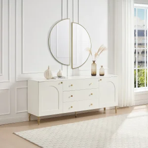 Dressoir met 2 deuren en 3 lades – Wit en goud – ALOBARA Dressoir met 2 deuren en 3 lades – Wit en goud – ALOBARA