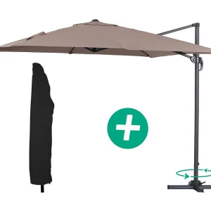 Alu "Sun 3" gedeporteerde tuinparasol – Vierkant – 3 x 3 m – Taupe + beschermhoes Alu "Sun 3" gedeporteerde tuinparasol – Vierkant – 3 x 3 m – Taupe + beschermhoes