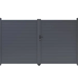 Tuinpoort dubbele poort aluminium "Marc" – 299,5 x 180,9 cm – Grijs Tuinpoort dubbele poort aluminium "Marc" – 299,5 x 180,9 cm – Grijs