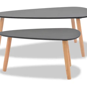 2-delige salontafelset, massief grenenhout, zwart 2-delige salontafelset, massief grenenhout, zwart