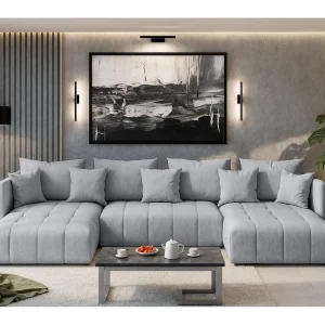 AX LIVING Hoekbank U vorm Veliro 345 cm – lichtgrijs met bedfunctie AX LIVING Hoekbank U vorm Veliro 345 cm – lichtgrijs met bedfunctie