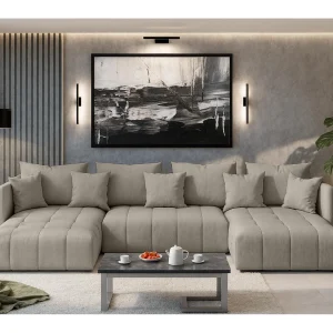 AX LIVING Hoekbank U vorm Veliro 345 cm in Lichtbruin met Bedfunctie AX LIVING Hoekbank U vorm Veliro 345 cm in Lichtbruin met Bedfunctie