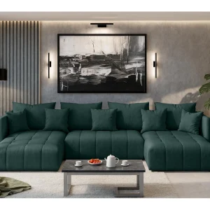 AX LIVING Hoekbank U vorm Veliro 345 cm – groen met bedfunctie AX LIVING Hoekbank U vorm Veliro 345 cm – groen met bedfunctie