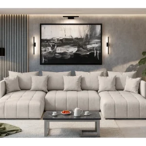 AX LIVING Hoekbank U vorm Veliro 345 cm – beige met bedfunctie AX LIVING Hoekbank U vorm Veliro 345 cm – beige met bedfunctie