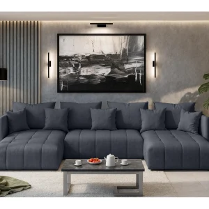 AX LIVING Hoekbank U vorm Veliro 345 cm in Donkergrijs met Bedfunctie AX LIVING Hoekbank U vorm Veliro 345 cm in Donkergrijs met Bedfunctie