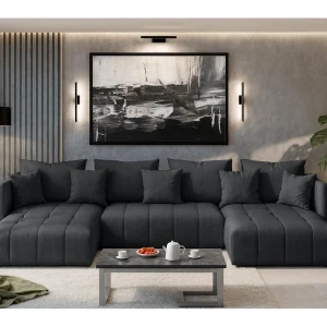 AX LIVING Hoekbank U vorm Veliro 345 cm – antraciet met slaapfunctie AX LIVING Hoekbank U vorm Veliro 345 cm – antraciet met slaapfunctie