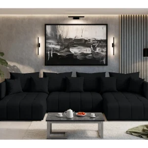 AX LIVING Hoekbank U vorm Mersino 353 cm in Antraciet met Bedfunctie