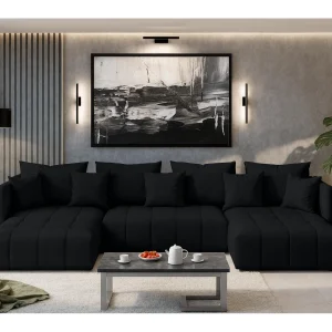 AX LIVING Hoekbank U vorm Veliro 345 cm in Zwart met Bedfunctie AX LIVING Hoekbank U vorm Veliro 345 cm in Zwart met Bedfunctie