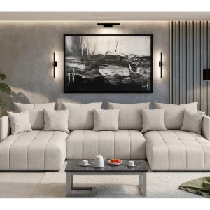 AX LIVING Hoekbank U vorm Mersino 353 cm in Beige met Bedfunctie