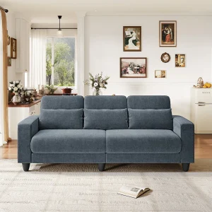 Bank 3-zits in chenille stof grijs – met 3 kussens – afneembaar wasbare hoes – 220x81x88cm Bank 3-zits in chenille stof grijs – met 3 kussens – afneembaar wasbare hoes – 220x81x88cm