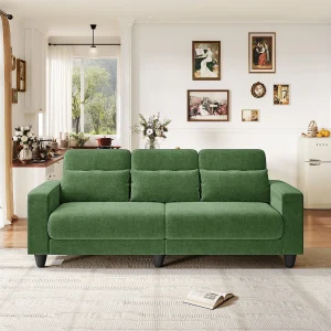 Bank 3-zits in chenille stof groen – met 3 kussens – afneembaar wasbare hoes – 220x81x88cm Bank 3-zits in chenille stof groen – met 3 kussens – afneembaar wasbare hoes – 220x81x88cm