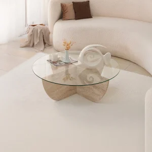 Salontafel van gehard glas – Travertijn-effect en Transparant – AYSUN Salontafel van gehard glas – Travertijn-effect en Transparant – AYSUN