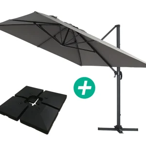 Parasol vrijhangend tuin zweefparasol Aluminium "Sun 4" – Rechthoekig – 3 x 4 m – Grijs – Inclusief parasolvoet tegel / parasoltegels Parasol vrijhangend tuin zweefparasol Aluminium "Sun 4" – Rechthoekig – 3 x 4 m – Grijs – Inclusief parasolvoet tegel / parasoltegels