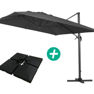 Parasol vrijhangend tuin zweefparasol Aluminium "Sun 4" – Rechthoekig – 3 x 4 m – Zwart – Inclusief parasolvoet tegel / parasoltegels Parasol vrijhangend tuin zweefparasol Aluminium "Sun 4" – Rechthoekig – 3 x 4 m – Zwart – Inclusief parasolvoet tegel / parasoltegels
