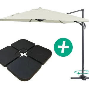 Parasol vrijhangend tuin zweefparasol Aluminium "Sun 3" – Vierkant – 3 x 3 m – Ecru – Inclusief parasolvoet tegel / parasoltegels Parasol vrijhangend tuin zweefparasol Aluminium "Sun 3" – Vierkant – 3 x 3 m – Ecru – Inclusief parasolvoet tegel / parasoltegels