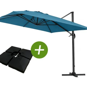 Parasol vrijhangend tuin zweefparasol Aluminium "Sun 4" – Rechthoekig – 3 x 4 m – Blauw – Inclusief parasolvoet tegel / parasoltegels Parasol vrijhangend tuin zweefparasol Aluminium "Sun 4" – Rechthoekig – 3 x 4 m – Blauw – Inclusief parasolvoet tegel / parasoltegels