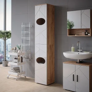Badmeubel wit hoogglans/goud power eiken 37.2x32x192 irma Badmeubel wit hoogglans/goud power eiken 37.2x32x192 irma
