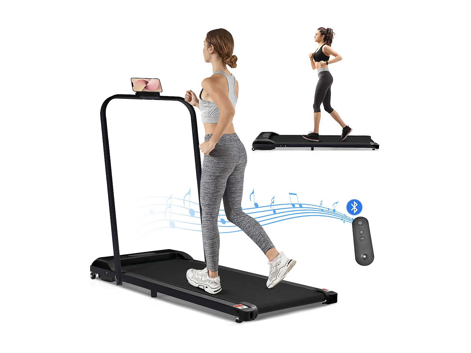 2 in 1 opvouwbare loopband, snelheid 1-6 km/u met afstandsbediening, LED-display Bluetooth-luidspreker Zwart