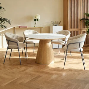 Eettafel voor 4 personen van keramiek en fineer – Wit marmereffect en natuurlijk – ANTALIZA Eettafel voor 4 personen van keramiek en fineer – Wit marmereffect en natuurlijk – ANTALIZA