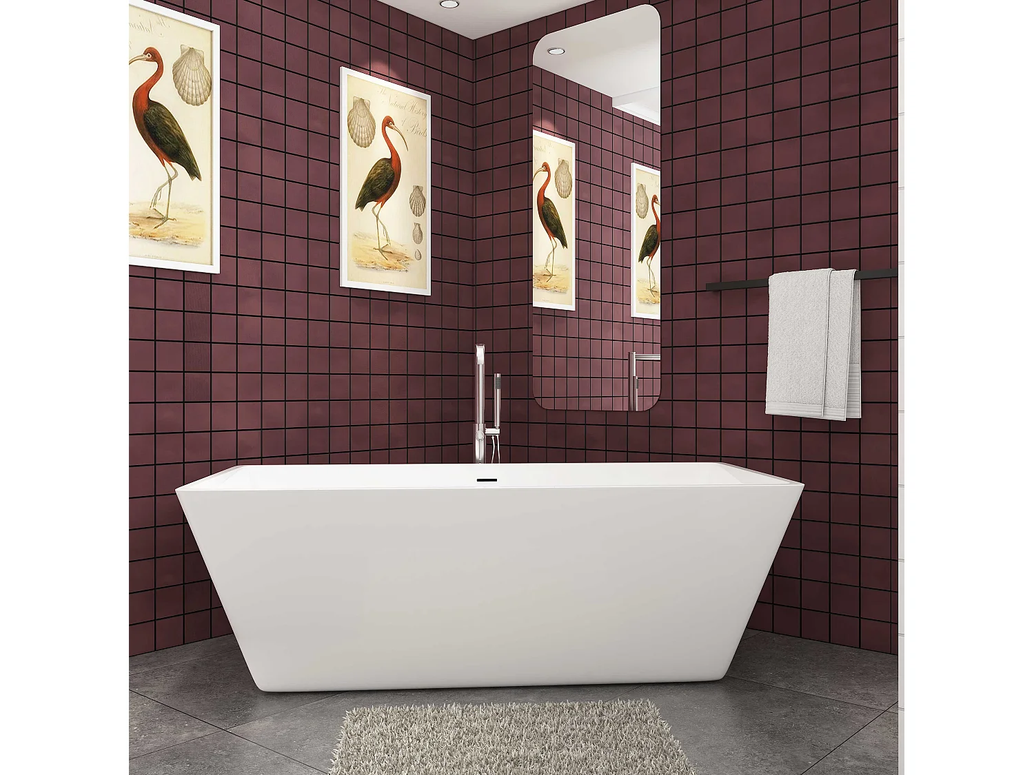 Aica 170x80x58 cm Functioneel Vrijstaand wit Acrylbad Rechthoekig met Uitstekende Warmte-isolatie en Afvoerset