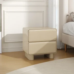 nachtkastje met 2 laden mdf beige gelakt – AUNELA