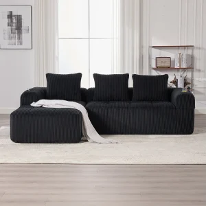 4-zits corduroy bank – 3 kussens en zijvak – Zwart 4-zits corduroy bank – 3 kussens en zijvak – Zwart