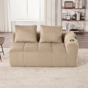 2-zitsbank met kussen en zijvak – Corduroy – Khaki kleur 2-zitsbank met kussen en zijvak – Corduroy – Khaki kleur