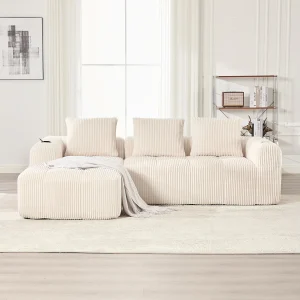 4-zits corduroy bank – 3 kussens en zijvak – Beige 4-zits corduroy bank – 3 kussens en zijvak – Beige