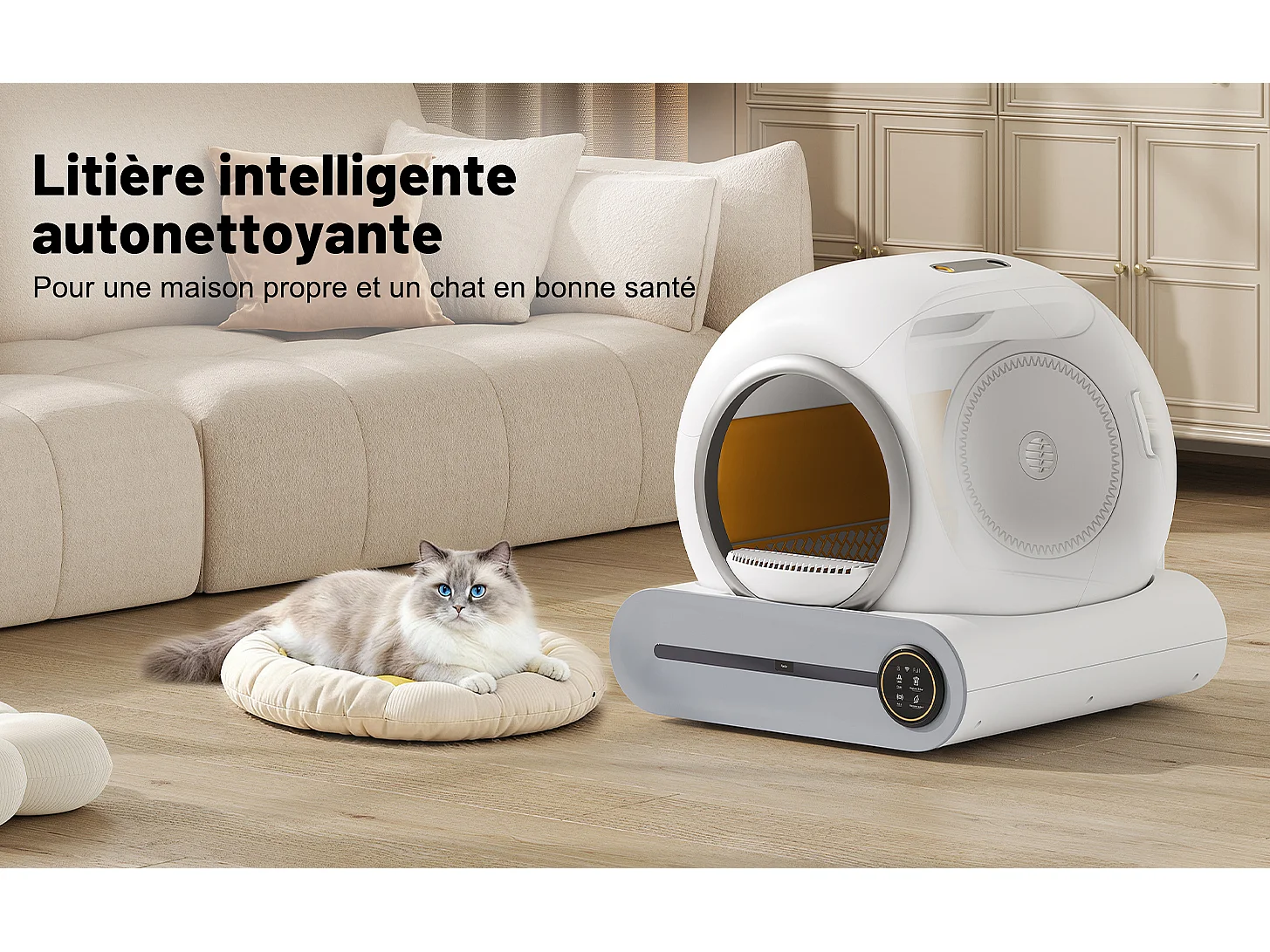 65L Adaptieve zelfreinigende kattenbak - Elimineert geurtjes - App-gestuurd - Wit