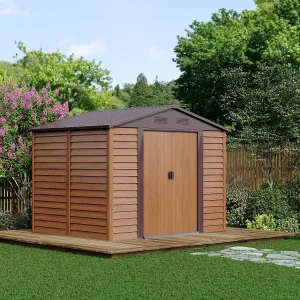 Metalen tuinhuisje met houteffect 6,62 m² gegalvaniseerd staal ARSEGO