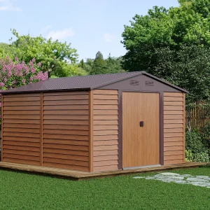 Metalen tuinhuis met houteffect 11,75 m² gegalvaniseerd staal ARSEGO