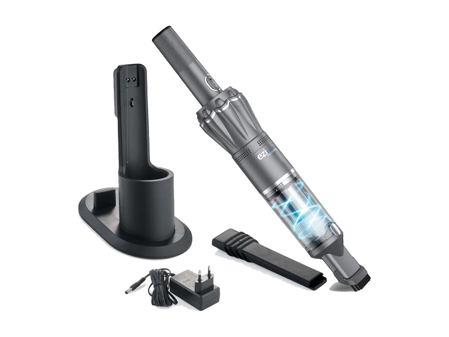 Handstofzuiger eziclean® Blaster F90 Draadloos 90W Grijs voor Bank - Krachtige Li-ion Batterij en Veelzijdige Accessoires