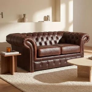 Tweezitsbank chesterfield CLOTAIRE van leer met lived-in aspect Tweezitsbank chesterfield CLOTAIRE van leer met lived-in aspect