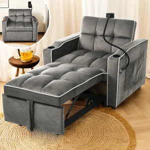 1-zitsbank – Fauteuil met bekerhouder en telefoonhouder – donkergrijs fluweel 1-zitsbank – Fauteuil met bekerhouder en telefoonhouder – donkergrijs fluweel