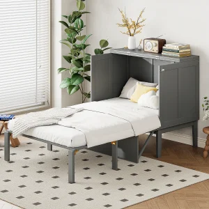 90×200 cm wandbed – opklapbaar wandbed, verticaal wandgemonteerd lattenbodem – grijs