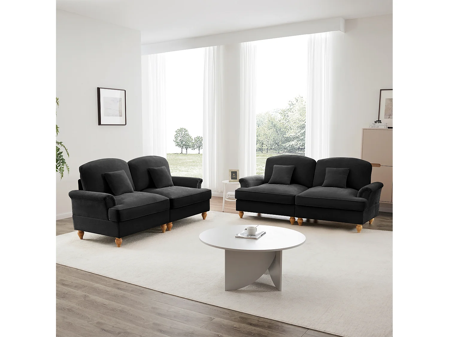 Bank Twee designs in een Afneembare ruches Chenille Zwart