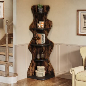 5-laags hoekplank, 175 cm hoekboekenplank, vierkante displayplank, vrijstaande hoekopslag 5-laags hoekplank, 175 cm hoekboekenplank, vierkante displayplank, vrijstaande hoekopslag
