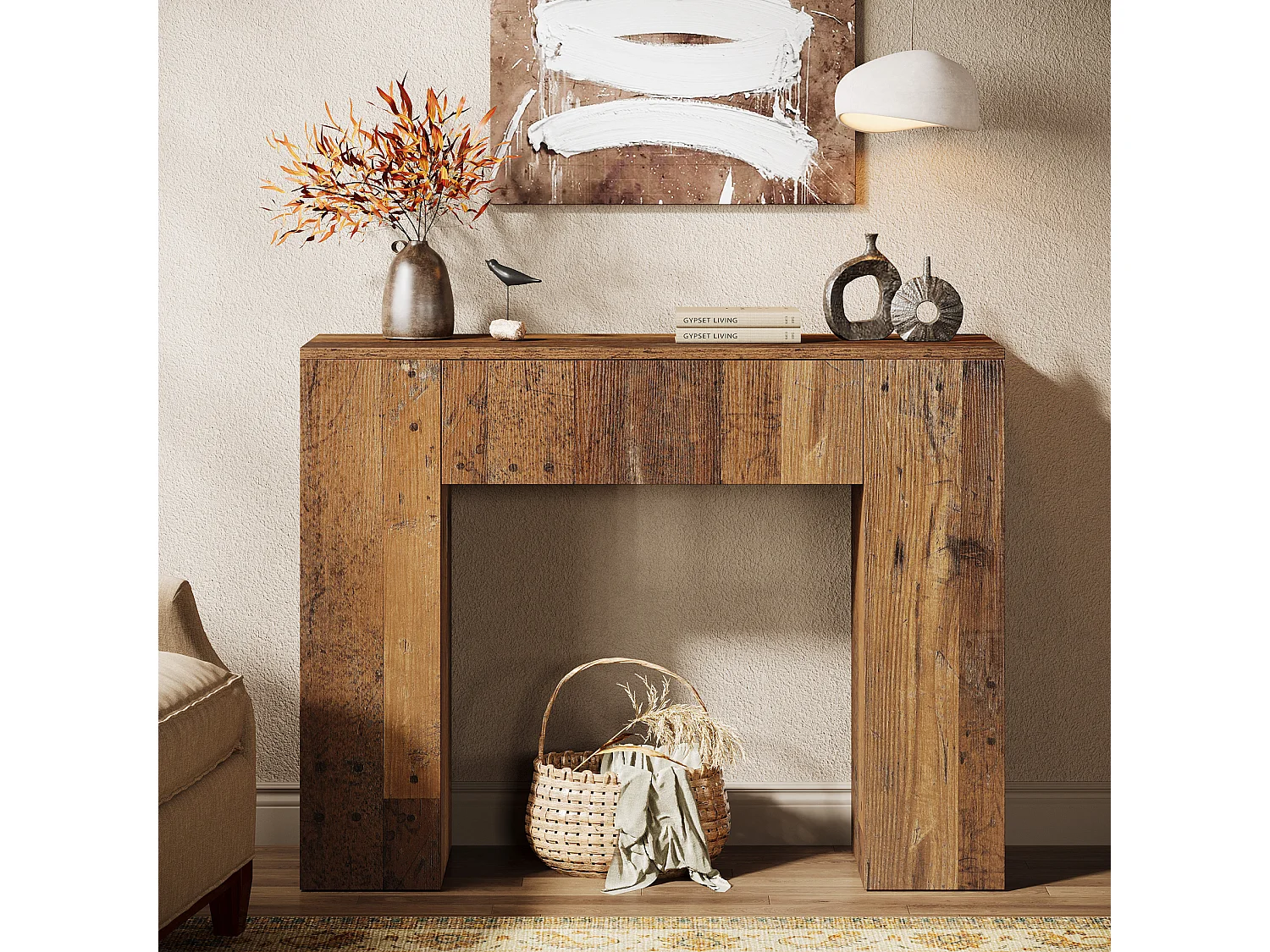 100cm Farmhouse Consoletafel, Smalle Salontafel met Lade
