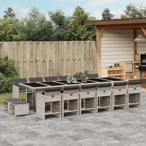 17-delige Tuinset met kussens poly rattan lichtgrijs