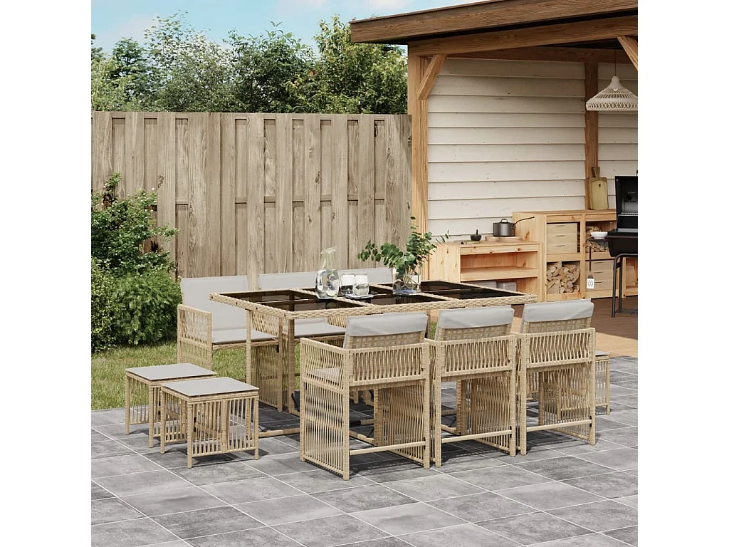 11-delige Tuinset met kussens poly rattan beige