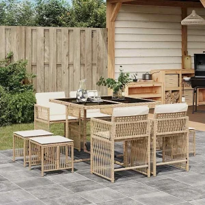 9-delige Tuinset met kussens poly rattan beige 9-delige Tuinset met kussens poly rattan beige