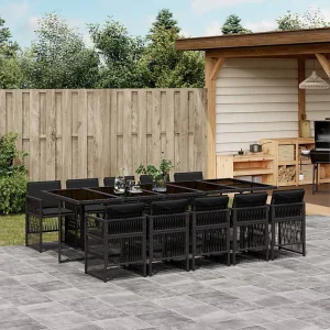 11-delige Tuinset met kussens poly rattan zwart 11-delige Tuinset met kussens poly rattan zwart