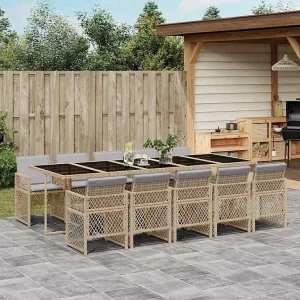 11-delige Tuinset met kussens poly rattan beige 11-delige Tuinset met kussens poly rattan beige